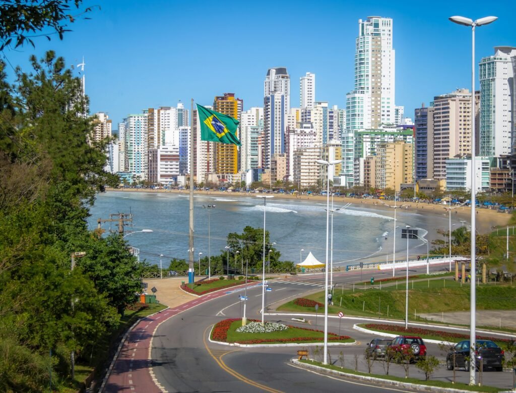 Balneario Camboriu city and brazilian flag - Balneario Camboriu, Santa Catarina, Brazil